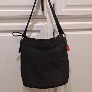 Liz Claiborne Vintage Elegant Black Cotton Olefin Woven Hobo Shoulder Bag